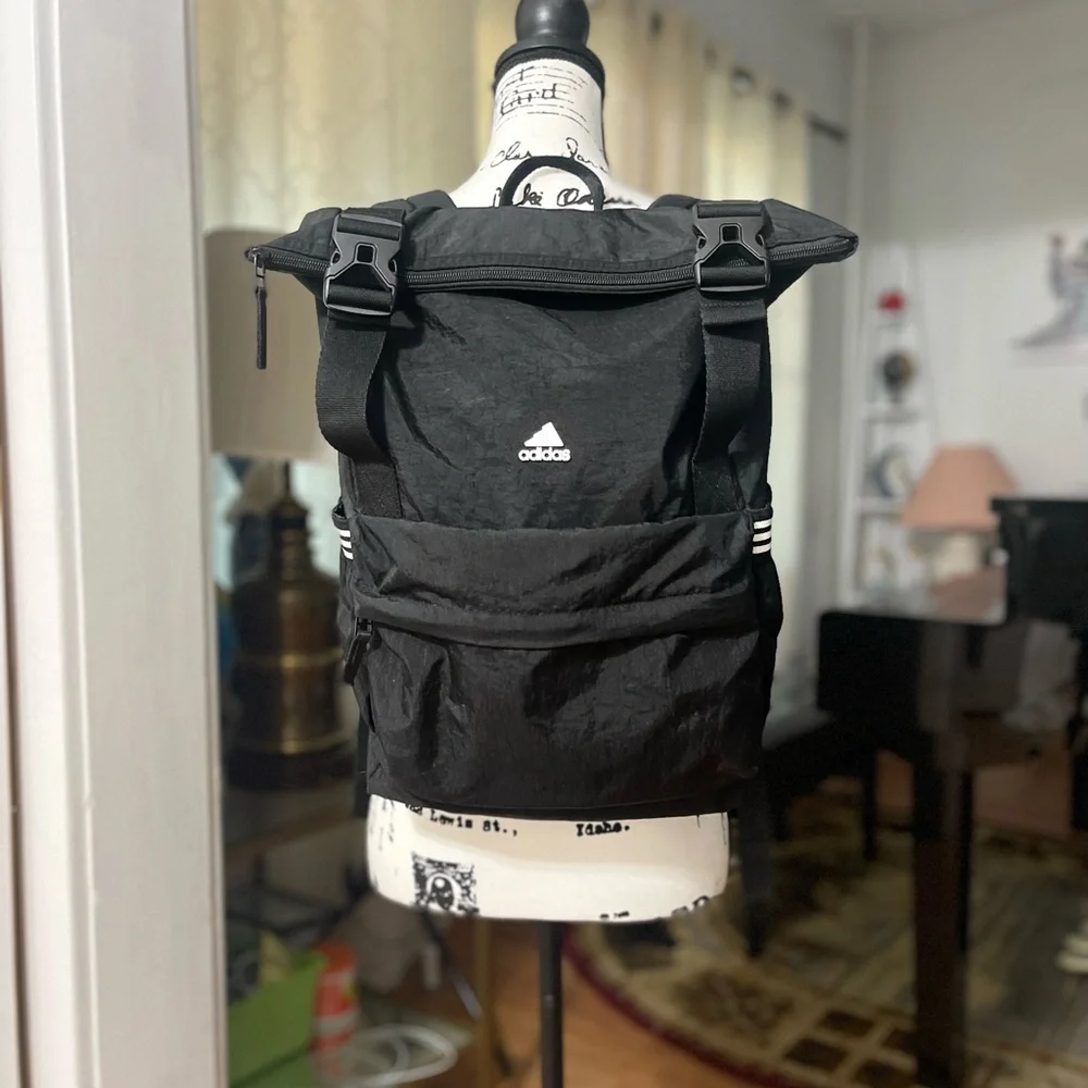 EUC Unisex Adidas Yola Roll-Top Nylo Backpack In Black & White